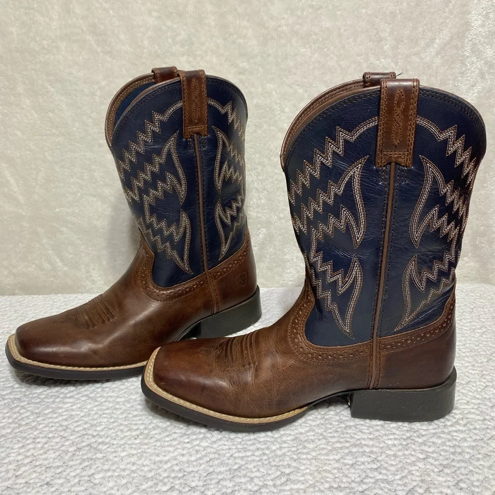 ARIAT Youth Boys Tycoon Western Cowboy Boots Brown/Black Leather Size 2.5